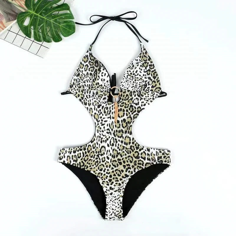 One-Piece Swimsuit Stitching Swimwear Set Hollow Mesh Swimsuits Push-Up Female Swimwear High Waist Beachwear