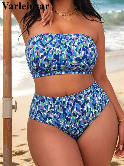 0XL-4XL Printed Bikini Large Size Swimwear Plus Size Women Swimsuit Female Two-pieces Bikini set Bather Bathing Suit Swim