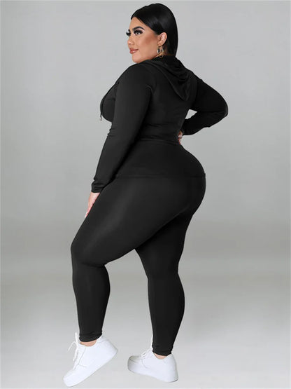 Wmstar Plus Size Two Piece Outfits Women Hoodies Sweatsuit Leggings Pants Sets Solid Stretch Matching