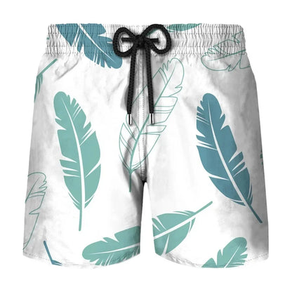 Flower Leaf Graphic Swim Trunks For Men Ethnic Feathers 3D Printed Short Pants Summer Loose Harajuku Sport Street Board Shorts