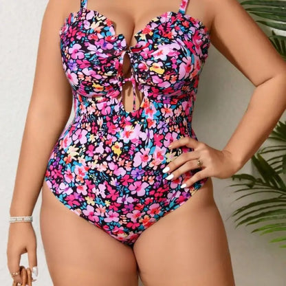 Plus Size One Piece Swimsuit for Women Tummy Control Push Up Printed Bathing Suit