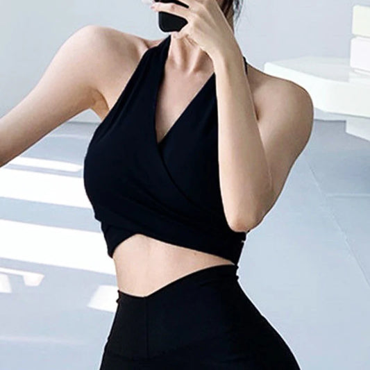 PofyBofy Padded Halter Neck Adjustable Strappy Tie Backless Women Crop Top Fitness Gym Daily Causal Camisole Sleeveless Top