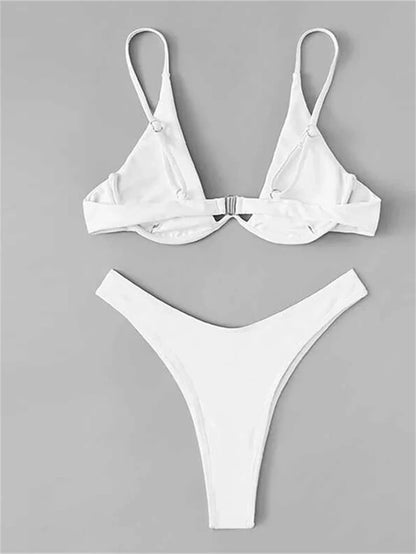 Bikini Women Solid Red Push Up Bra Thong Swimsuit Haler V Neck Bathing Suit Mini Micro Thong Swimwear
