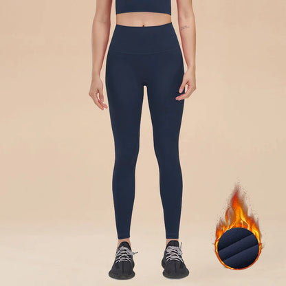 Nylon Winter Warm Leggings Yoga Gym Women's Pants Invisible Waist Pocket Soft Elastic High Waist Woman Clothing