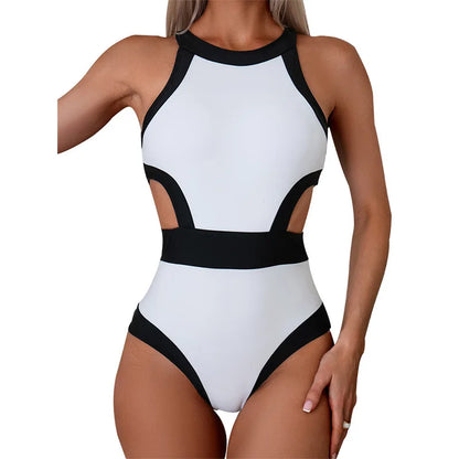 Cut Out One Piece Swimsuit Women Swimwear Sports Monokini Bodysuit White Swim Suit Bathing Suit High Waist Beachwear Summer