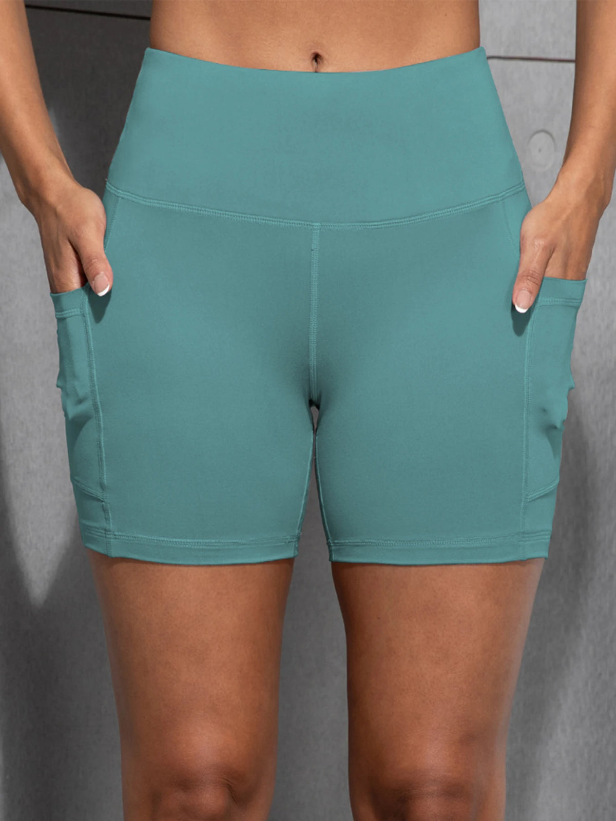 Yoga Shorts with Pockets High Waist Butt Lifting Cycling Tight Elastic Slim Running Fitness Women Shorts Sportswear