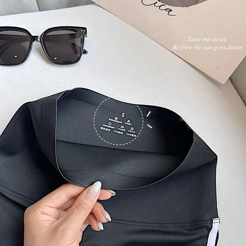 Women Shark Running Short Leggings Summer Side Stripe Sports Biker Shorts High Waist Skinny Seamless Bicycle Shorts