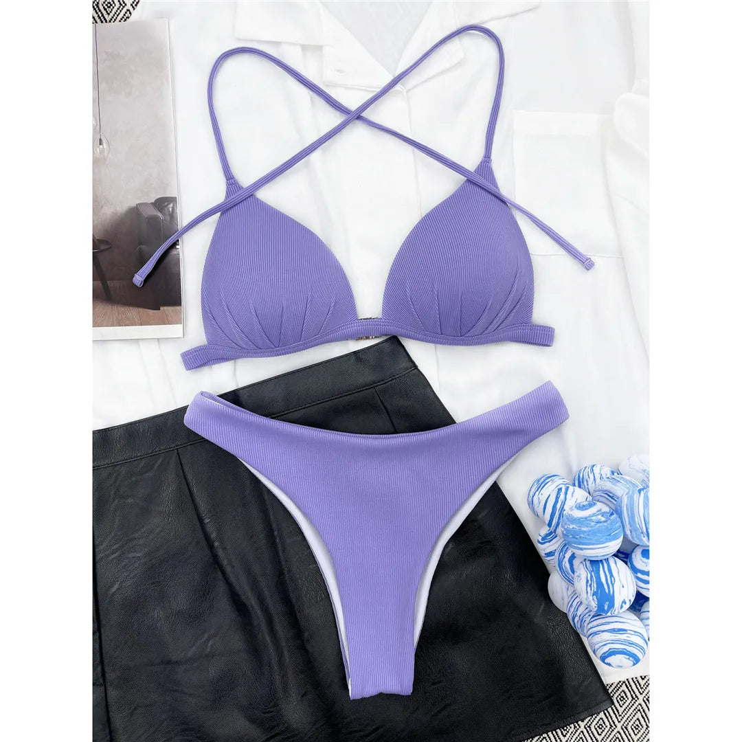 4 Colors Halter Brazilian Bikini Women Swimwear Female Swimsuit Two-pieces Bikini set Bather Bathing Suit Swim Lady