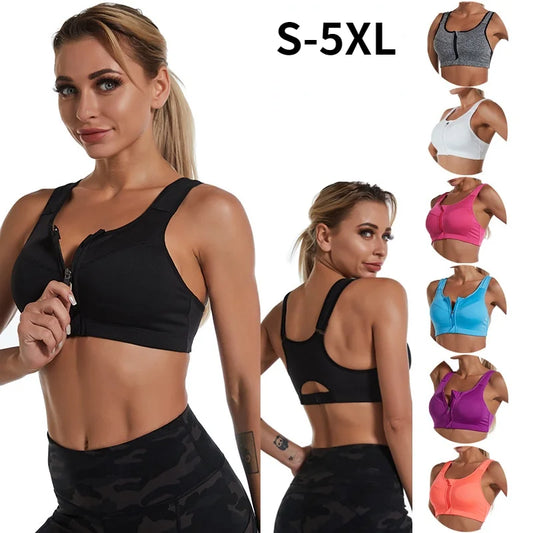 Sports Bra Women Front Zipper Push Up Gym Jogging Crop Top More Size Tops Yoga Fitness Shockproof Vest Sport Bras for Women