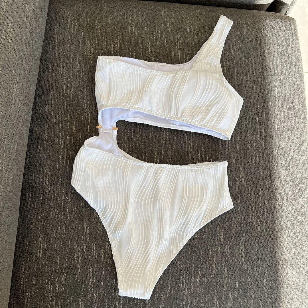 Asymmetric Cut Out Wrinkled One Piece Swimsuit Women Swimwear Female One Shoulder Padded Bather Bathing Suit Swim Lady