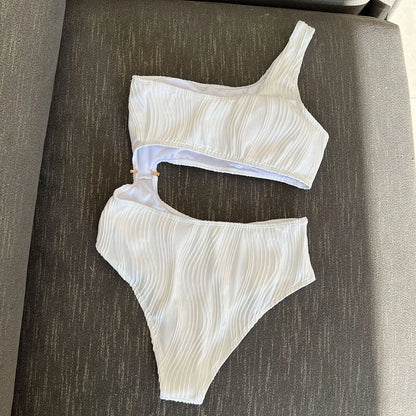 Asymmetric Cut Out Wrinkled One Piece Swimsuit Women Swimwear Female One Shoulder Padded Bather Bathing Suit Swim Lady