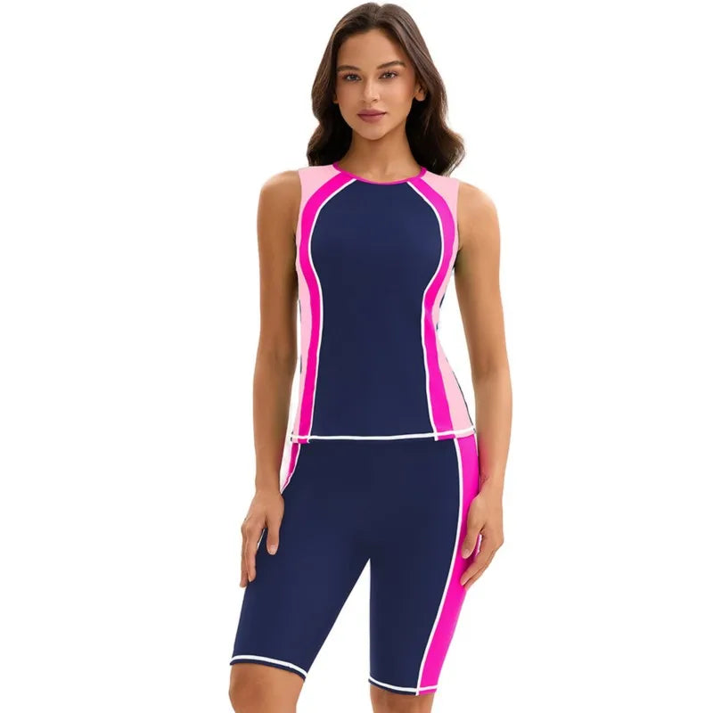 Sleevesless Swimwear Women Surfing Swimsuit Striped Bathing Suits Zipper Two piece Swim Suits Sports Push Up Beach Wear
