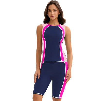 Sleevesless Swimwear Women Surfing Swimsuit Striped Bathing Suits Zipper Two piece Swim Suits Sports Push Up Beach Wear