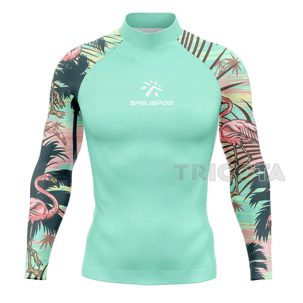 Men Surfing Wear Fit Swimming Diving T-Shirts Tight Long Sleeve Rash Guard Swimwear UV Protection Clothing Beach Floatsuit Tops