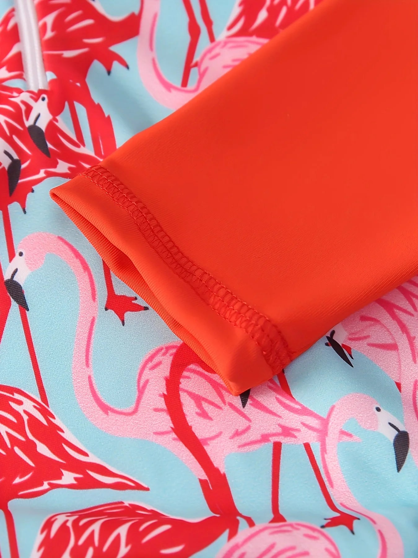 Bikini Cut Bottom Swimwear Kids Girl Orange Long Sleeve Swimming Suit Animal Flamingo Print Beach Teens Summer Swimsuit