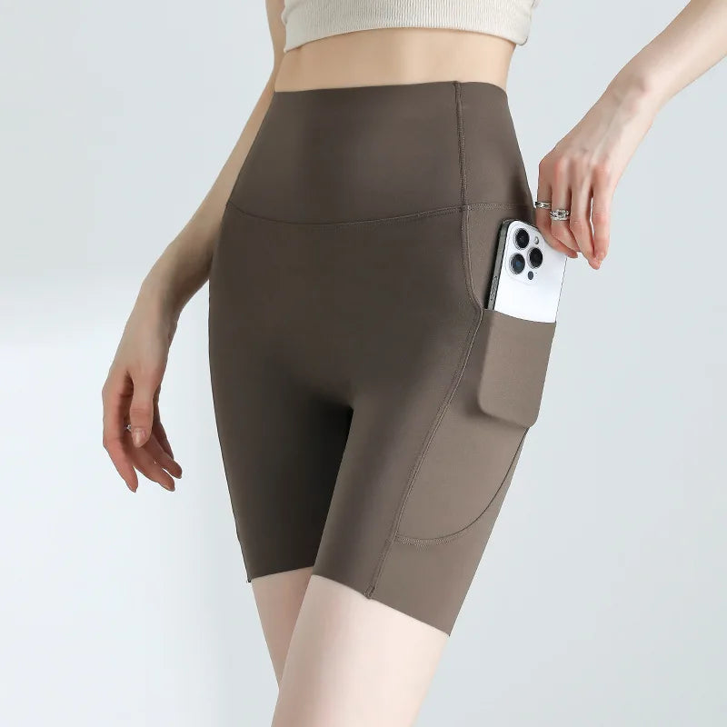 Summer Pocket Yoga Mini Shorts Women High Waist Butt Lifting Tight Short Leggings Thin Sport Fitness Cycling Shorts