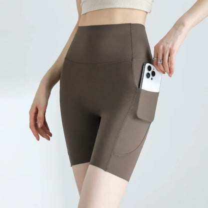 Summer Pocket Yoga Mini Shorts Women High Waist Butt Lifting Tight Short Leggings Thin Sport Fitness Cycling Shorts