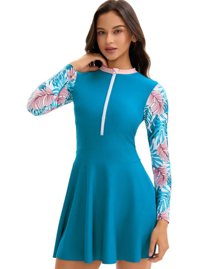 Long Sleeves Swimwear Women Surfing Swimsuit Striped Bathing Suits Zipper Two piece Swim Suits Sports Push Up Beach Wear
