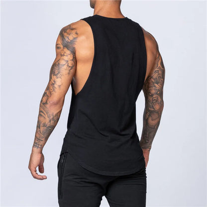 Muscle Exercise Tank Tops Men Summer Drop Armhole Vest Gym Clothing Cotton Singlet Cut Off Sleeveless T Shirt Bodybuilding Top