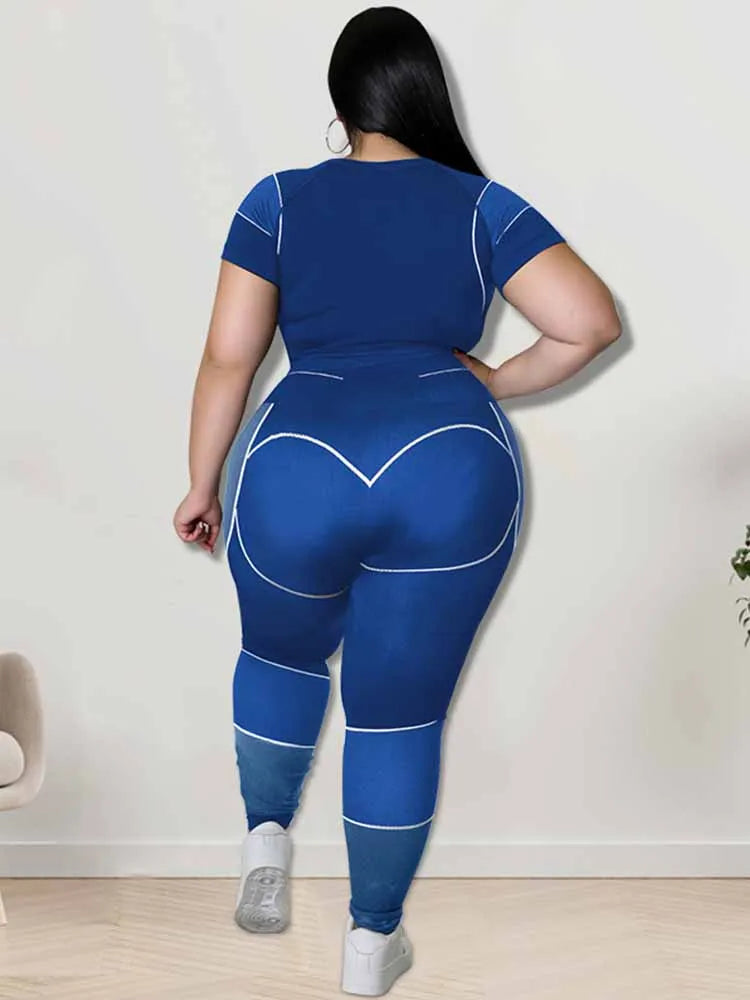 Women Tracksuit 2 Piece Set Plus Size Pants Suit Casual Slimming Leggings Summer Sets Womens Outfits