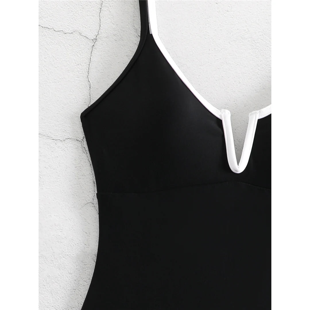 S - XL V Shaped Cut Out Backless One Piece Swimsuit Women Swimwear Female Splicing High Leg Cut Bather Bathing Suit Swim