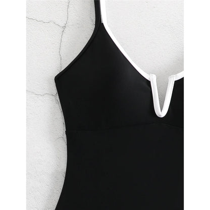 S - XL V Shaped Cut Out Backless One Piece Swimsuit Women Swimwear Female Splicing High Leg Cut Bather Bathing Suit Swim