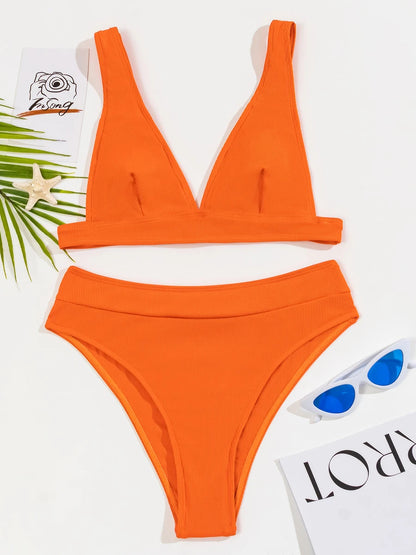 V Neck Bikini Women High Waist Swimsuit Female Padded Swimwear Bathers Bathing Swimming Swim Suit Summer Beachwear