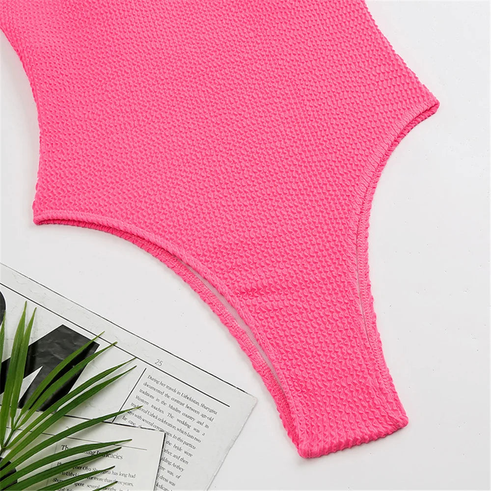 Fluorescent Crinkle Cloth Swimsuit for Women, Special Fabric Bikini, Candy Color, European and American