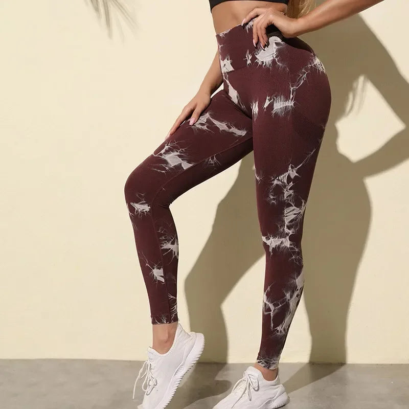 Aiithuug Womens High Waist Yoga Pants Tie Dye Ripped Tummy Control Workout Running Yoga Skinny Leggings Tummy Control Yoga Pants