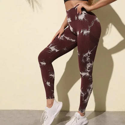 Aiithuug Womens High Waist Yoga Pants Tie Dye Ripped Tummy Control Workout Running Yoga Skinny Leggings Tummy Control Yoga Pants