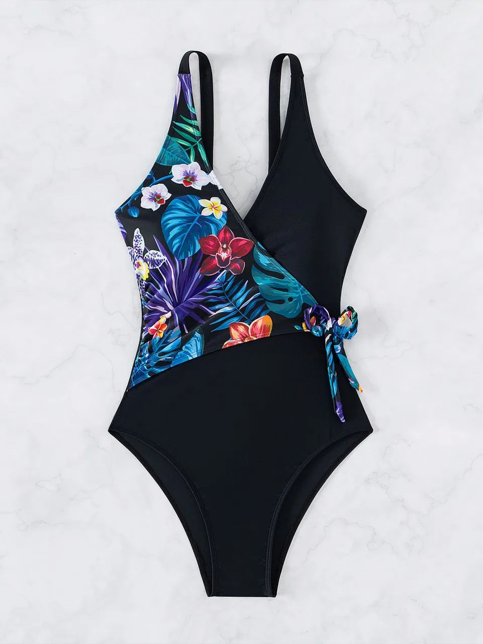 Strappy Printed Swimsuit Women One Piece String Back Swimwear Female Patchwork Bodysuit Bathing Swimming Suit Beachwear