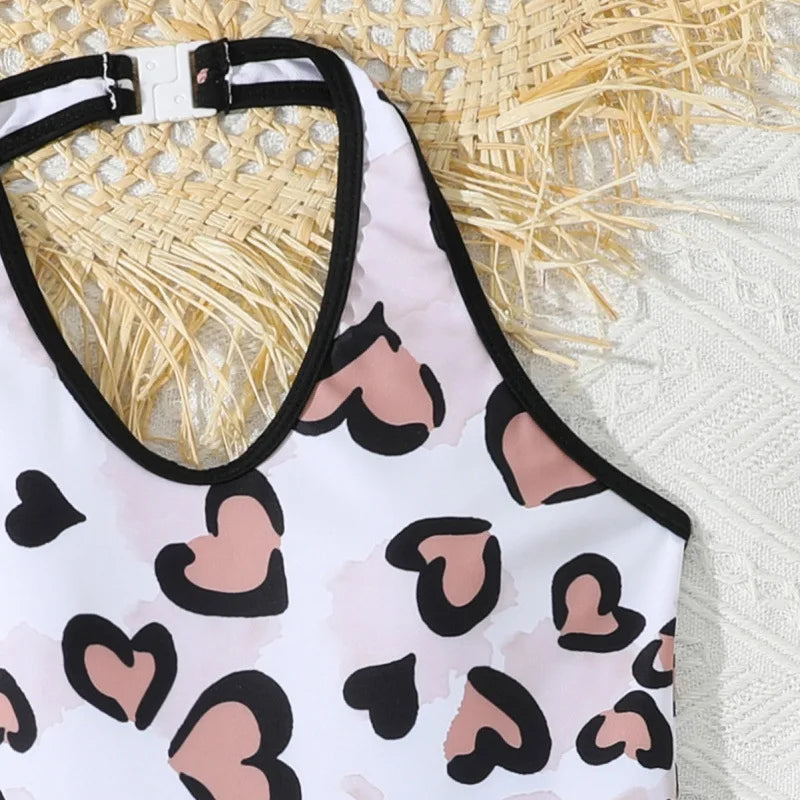 Girls One Piece Swimsuit 7-12 Year Kids Swim Suit Teenage Children's Swimwear Leopard Bathing Suits with Shorts Bodysuit