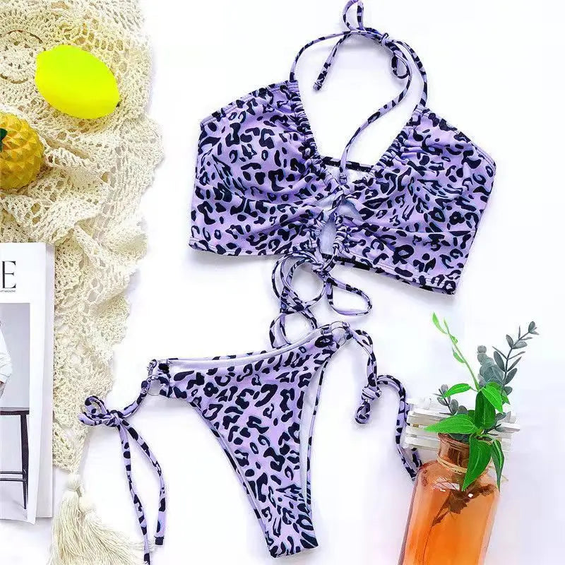 Women Sexy Pink Leopard Bikini Set Bathing Suits Swimwear Thong Swimsuit Two Pieces Swimming Suit Beachwear Brazilian Biquini