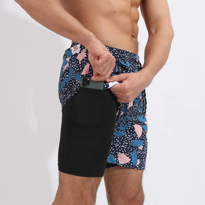 Men Swimwear Summer Gym Beach Shorts Male Quick Dry Sport Swimming Shorts Trunks Sexy Swimsuit 2 In 1 Man Board Shorts Beachwear