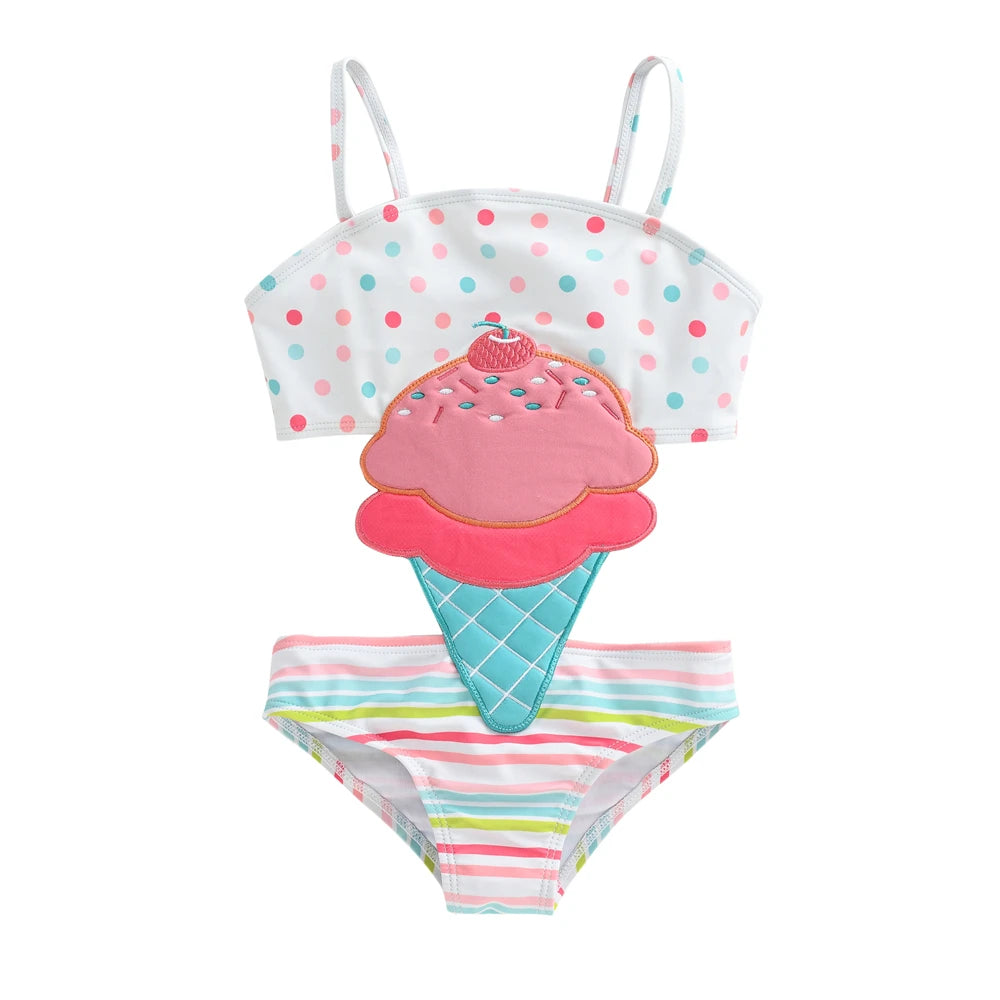 Summer Children Girl Swimsuit Icecream Design Kids Children Newborn Swimwear Beach Wear Bathing Suit