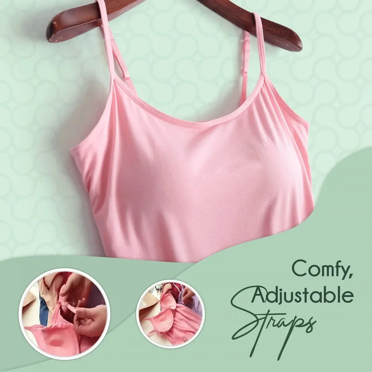 Cami Bra – Women's Camisole With Built In Padded Bra Vest Pink Top For Women Pajamas Home Wear