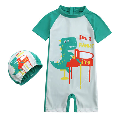 Toddler Children Swimwear Suit Print UV Kids Boys Girls Summer Beach Clothes 2Pcs Cap+Bathing Swimming Diving Swimsuit