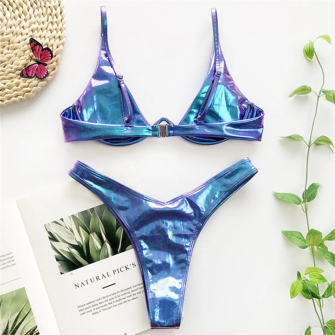 S - XL V-bar Underwired Bikini Female Swimsuit Women Swimwear Two-piece V shape Wire Bikini set Bather Bathing Suit Swim