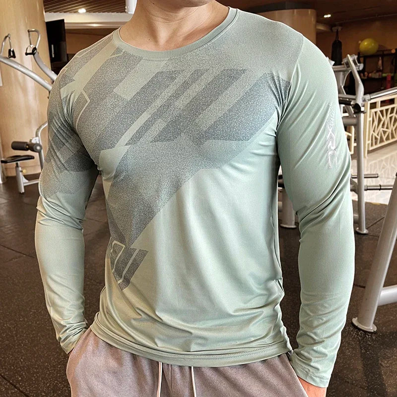 Men Fitness Compression Sport Shirt High Quality Running Long Sleeve Upper Clothing Crew Neck Sweatshirt Male Rash Guard Wicking