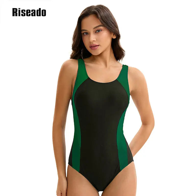Women's One Piece Swimsuits Tummy Control Athletic Full Coverage Bathing Swim Suit Color Block Slimming Swimwear