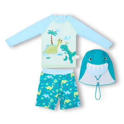 3 Pcs New Boy's Swimsuit Sun Protection UPF 50+ Long Sleeve Swimming Sunsuit With Hat Split Bathing Suits Children