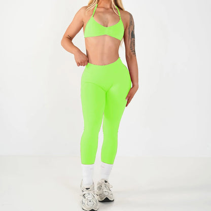 2PCS Seamless Yoga Set Women Workout Scrunch Leggings Strappy Sports Bra Fitness Gym Clothing Workout Set XP389