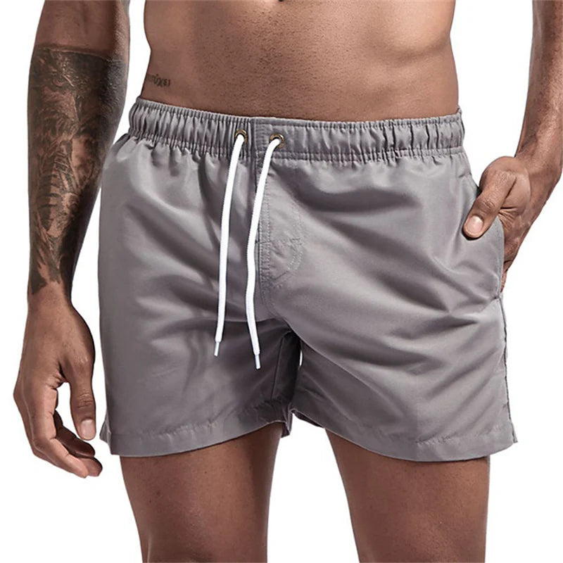 Mens Swim Trunks with Mesh Lining Side Pockets Solid Beach Shorts Quick Dry Lightweight Drawstring Board Shorts Summer Swimwear