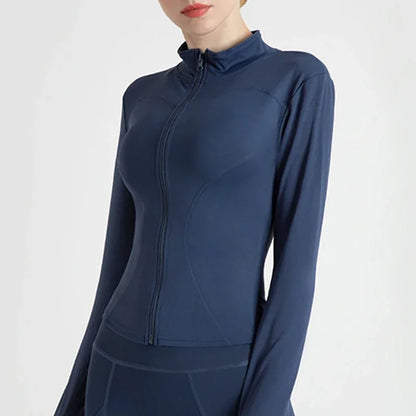Slim Fit Lightweight Jackets With Thumb Holes Women's Full Zip-up Yoga Sports Running Jacket  For Workout