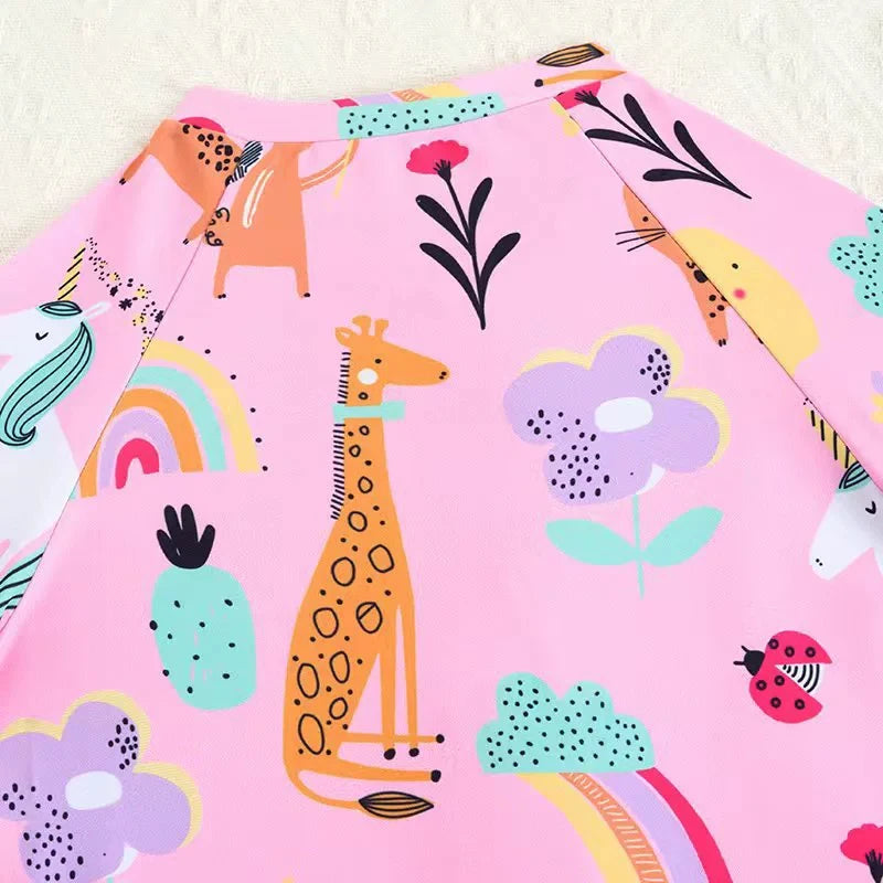 Girls Printed Swimsuit One Piece Kids Zipper Swimwear Children Swimming Bathing Swim Suit Beachwear