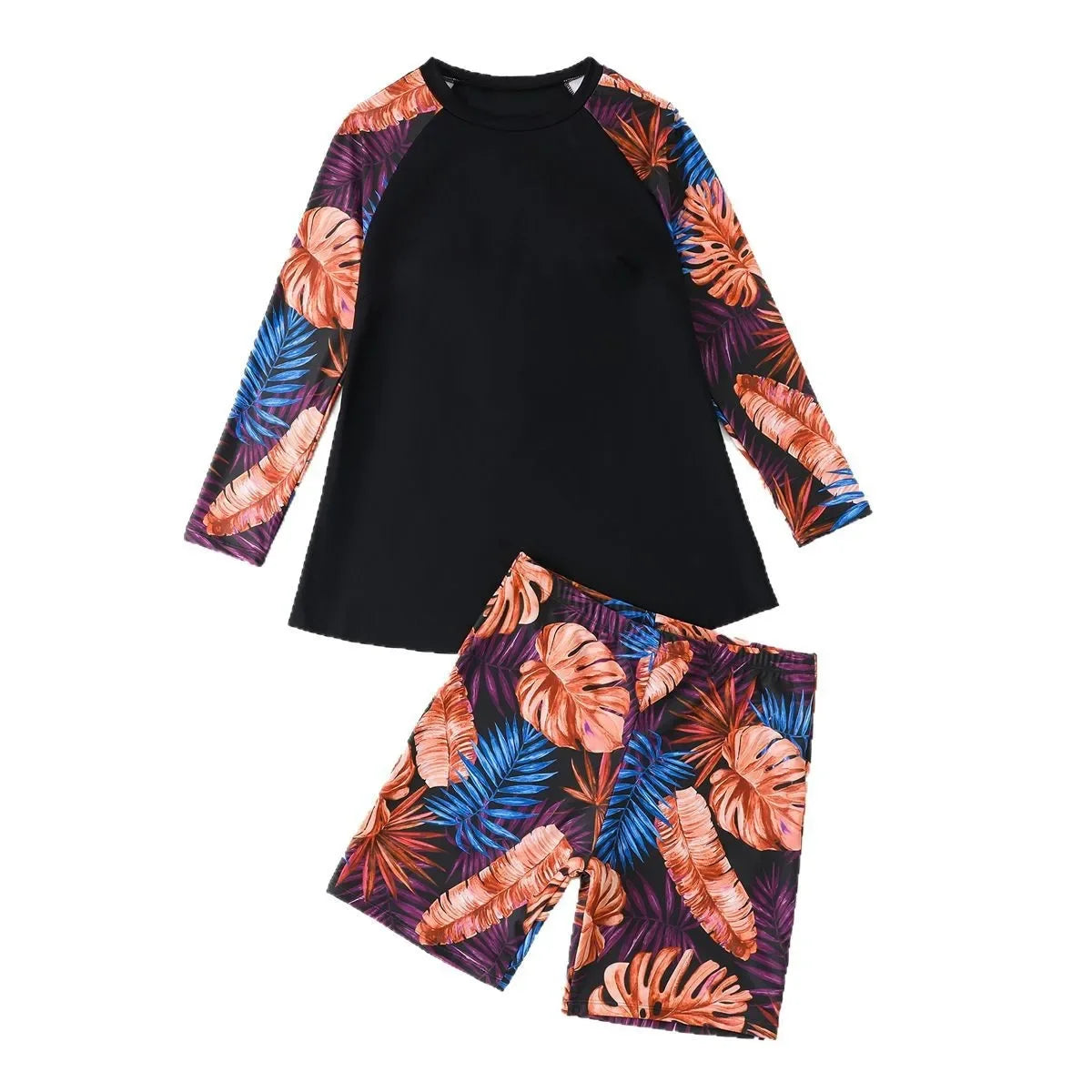Plus Size 4XL Tankini Rash Guard Swimsuit Set Long Sleeve High Waist Boyleg Two-Piece suits with Sun Protection Women Swimwear Bathing Suit