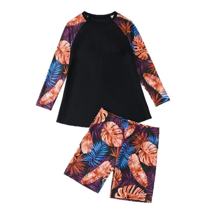 Plus Size 4XL Tankini Rash Guard Swimsuit Set Long Sleeve High Waist Boyleg Two-Piece suits with Sun Protection Women Swimwear Bathing Suit