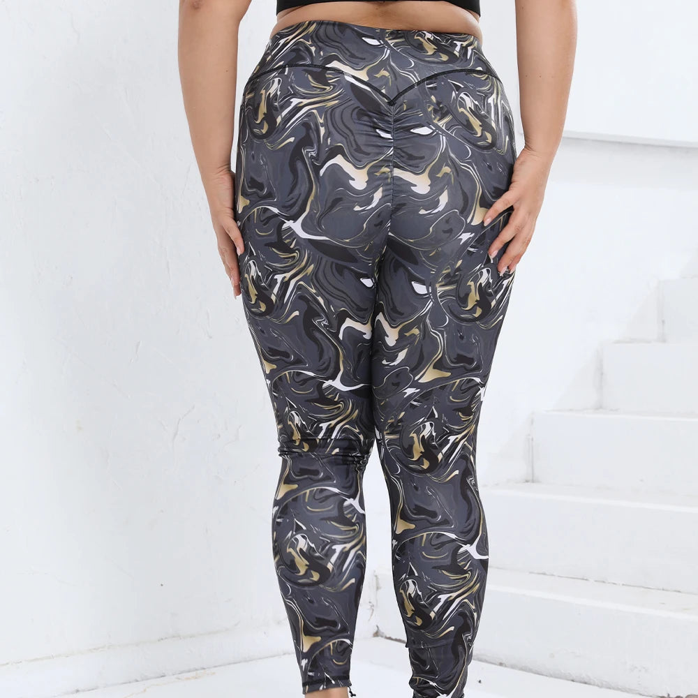 Womens High Waist Yoga Pants Marble Print Leggings Elastic Stretch Fitness Running Trousers Sports Wear For Ladies 0XL-4XL