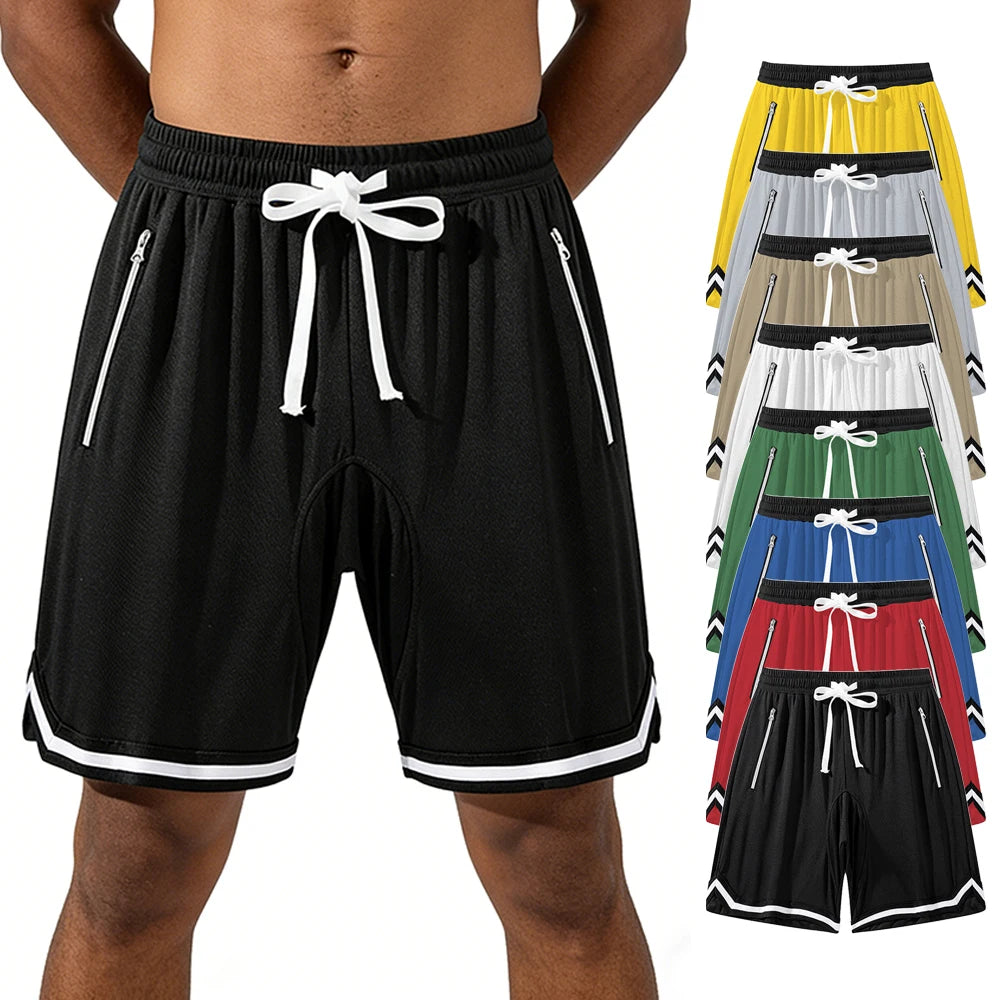 Men Casual Gym Mesh Short Lightweight Breathable Jogger Training Short Pants with Drawstring and Zip Pockets Multi-Color Options