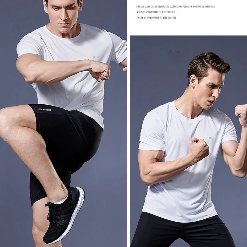 Mens Short Sleeve Sport t Shirt Quick Dry Running t-Shirt Breathable Fitness Shirt Top Ice Silk Gym Football Jerseys Man Clothes